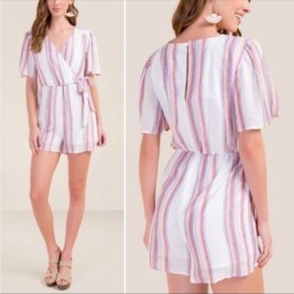 Harper Pants - Harper heritage metallic and striped romper women’s size small linen blend